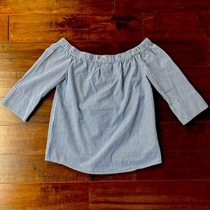 Off the shoulder blue & white stripe top